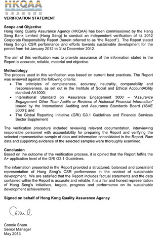 Assurance Statement