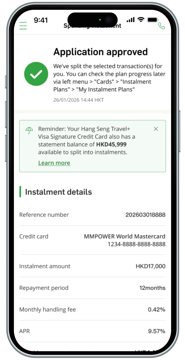 Step 3 for applying Instalment payment on a single transaction
