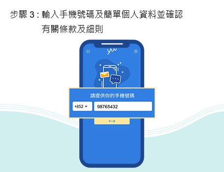 輸入手機號碼及簡單個人資料並確認有關條款及細則
