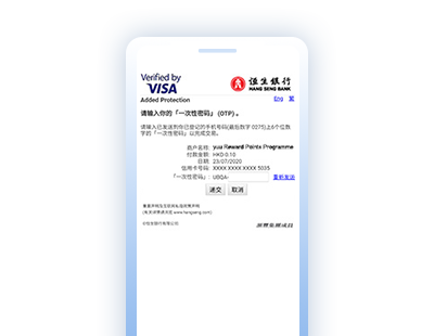 输入恒生向本行已登记手机号码发出的一次性密码